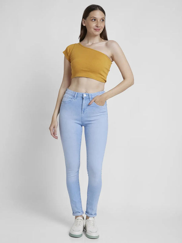 Spykar Women Light Blue Lycra Skinny Fit Regular Length Clean Look Jeans -(Adora)