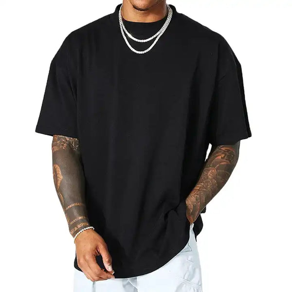 Rivon | Plain Black Drop Shoulder T-Shirt For Mens