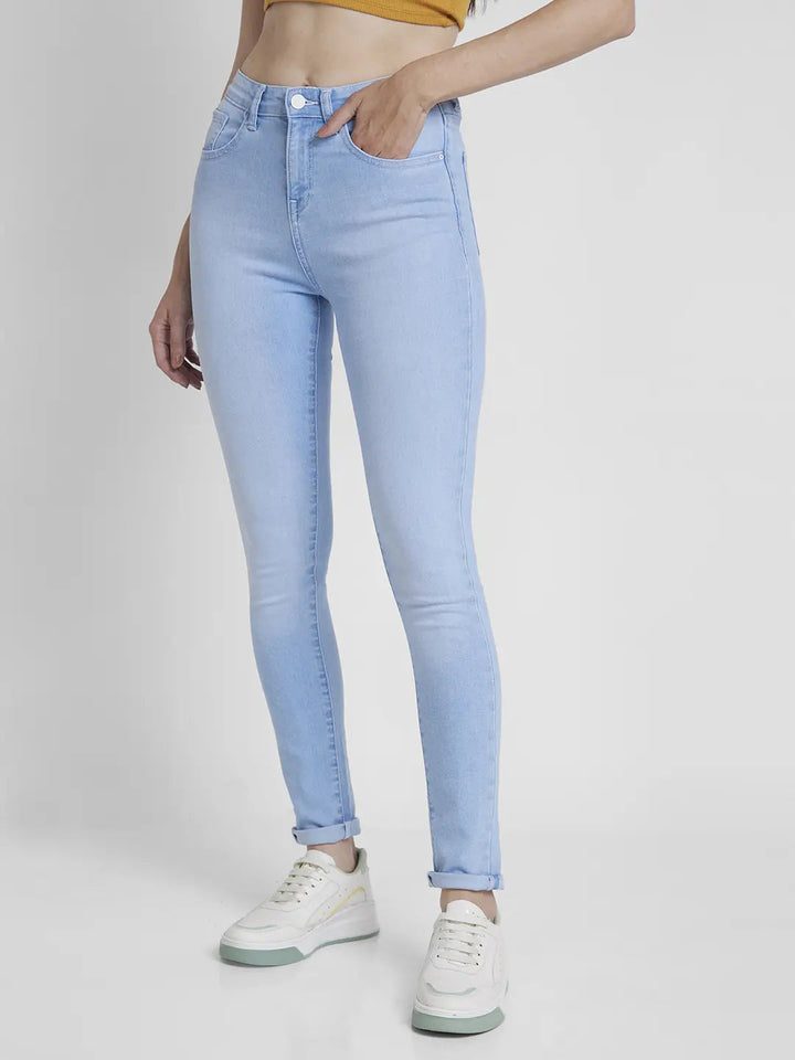 Spykar Women Light Blue Lycra Skinny Fit Regular Length Clean Look Jeans -(Adora)