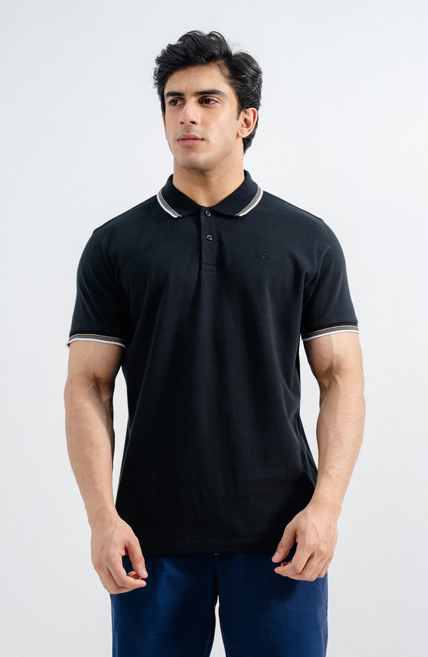 Jacquard Black Polo Shirt