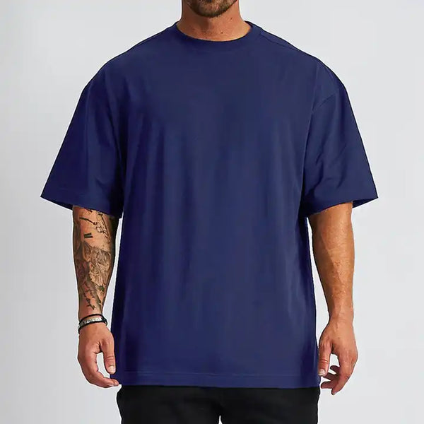 Plain Blue Drop Shoulder T-Shirt For Mens