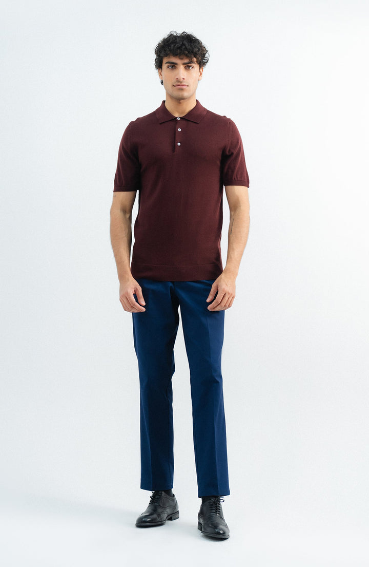 Wool Blend Burgundy Polo Shirt