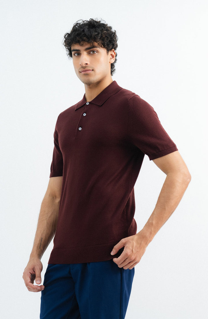 Wool Blend Burgundy Polo Shirt