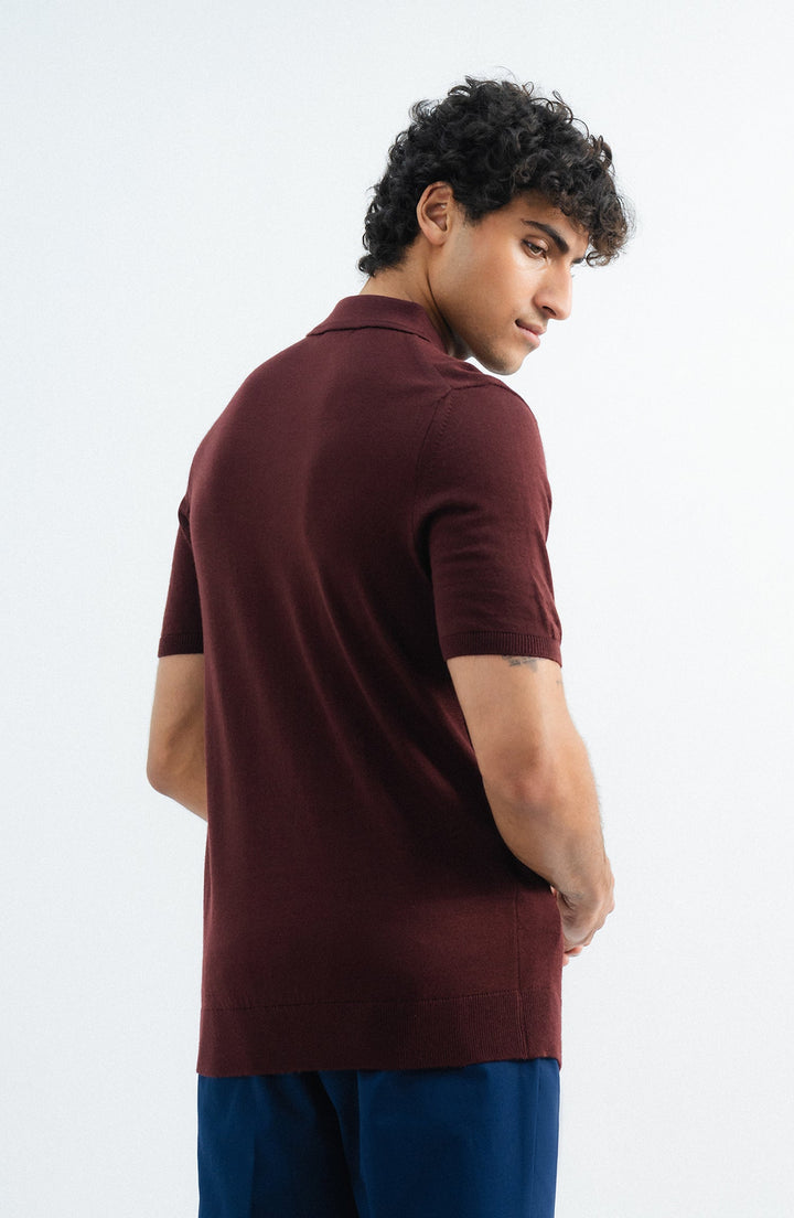 Wool Blend Burgundy Polo Shirt