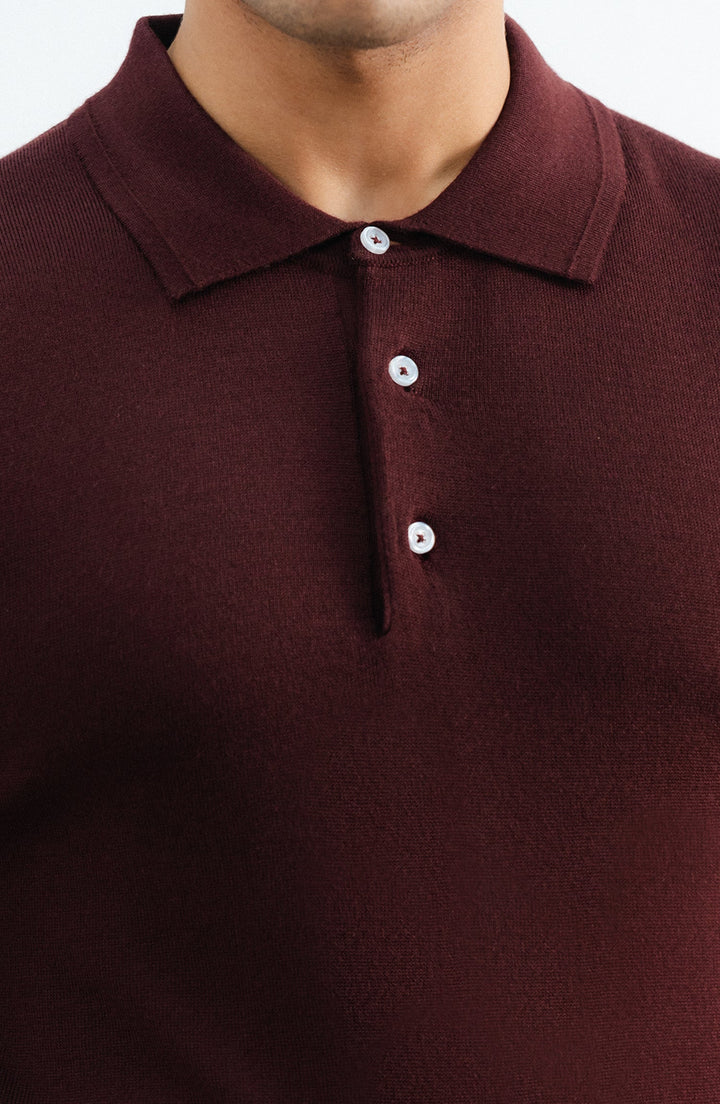 Wool Blend Burgundy Polo Shirt