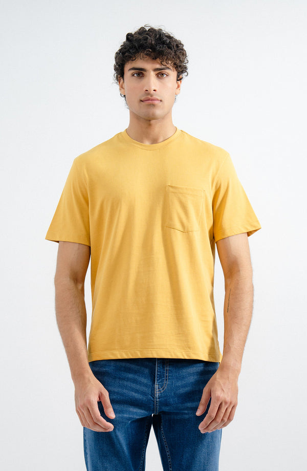 Pocket Crew Neck Yellow T-Shirt