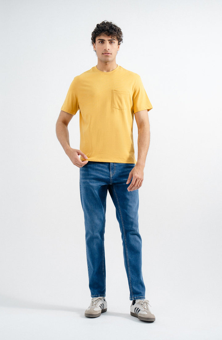 Pocket Crew Neck Yellow T-Shirt