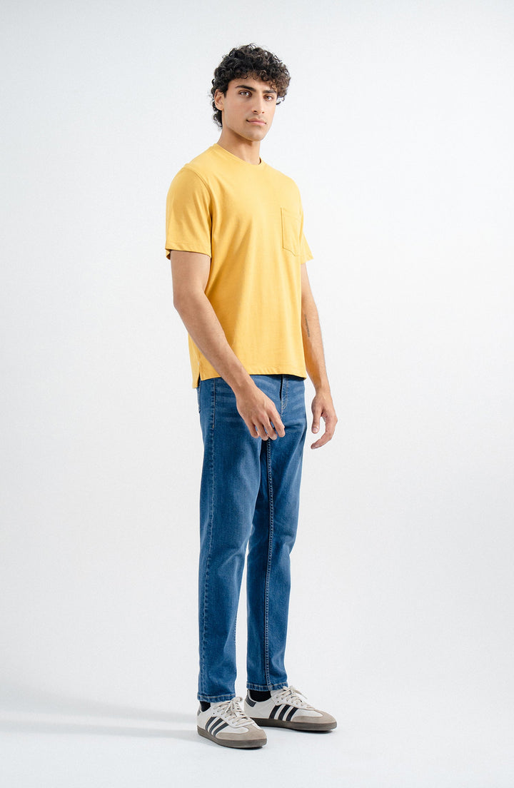 Pocket Crew Neck Yellow T-Shirt