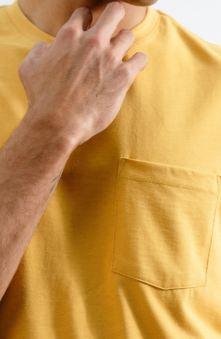 Pocket Crew Neck Yellow T-Shirt