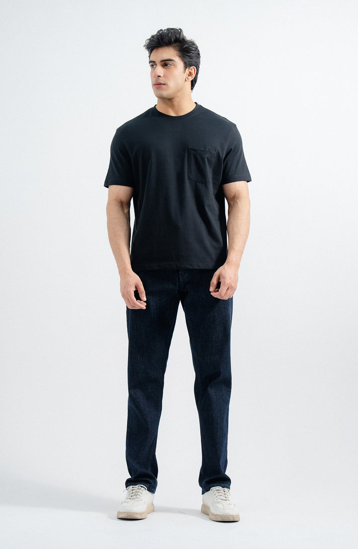 Black T-Shirt with Pocket Crew Neck