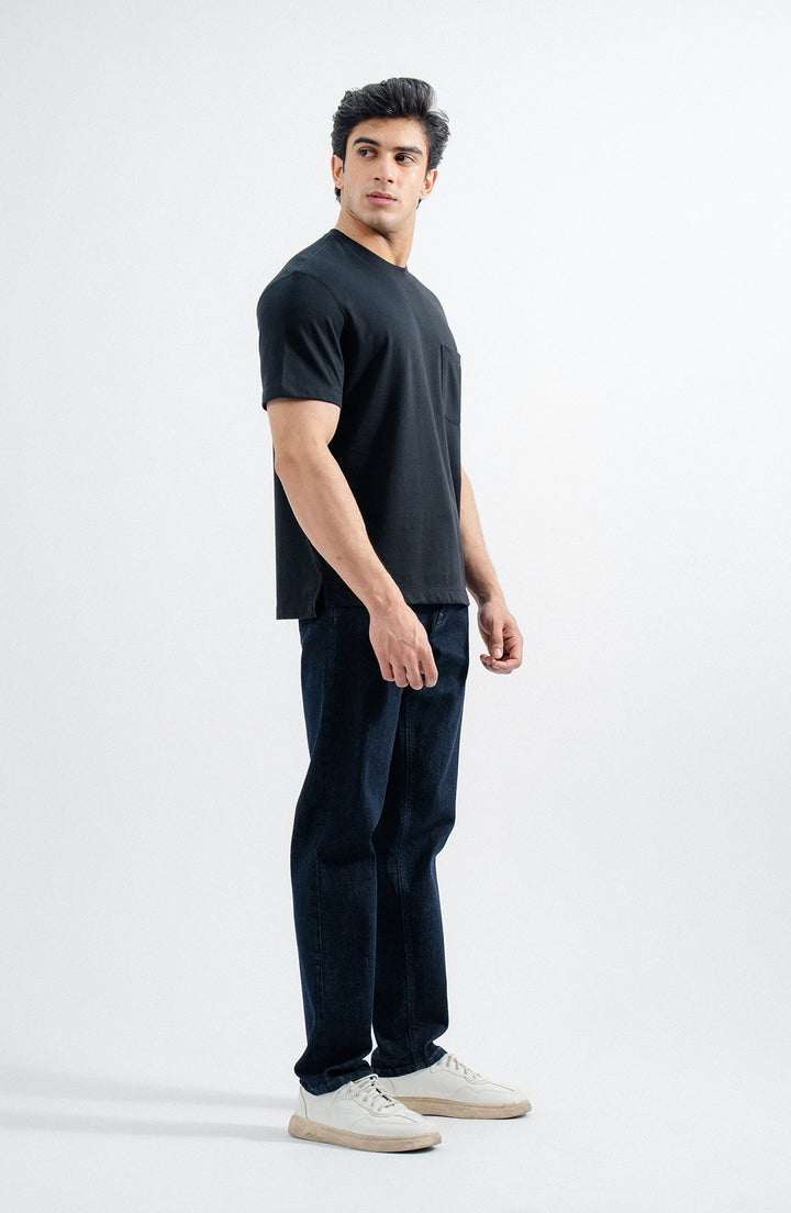 Black T-Shirt with Pocket Crew Neck