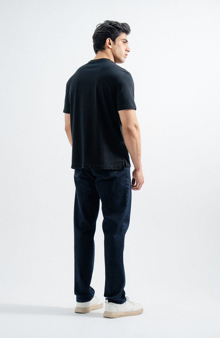 Black T-Shirt with Pocket Crew Neck