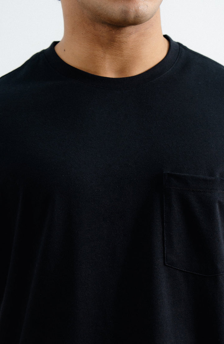 Black T-Shirt with Pocket Crew Neck