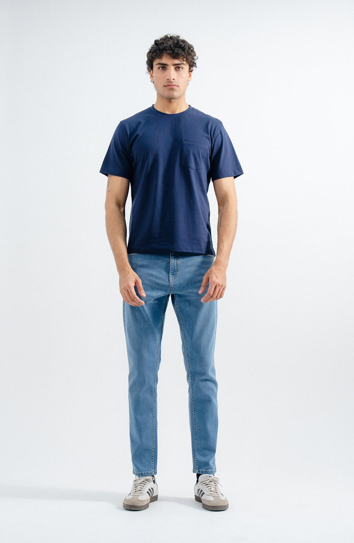 Pocket Crew Neck Navy Blue T-Shirt