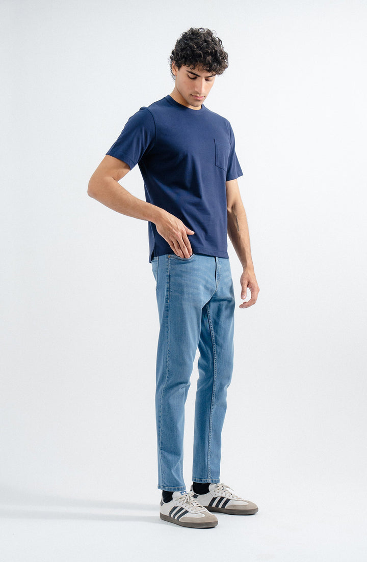 Pocket Crew Neck Navy Blue T-Shirt