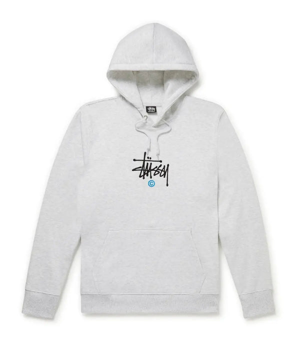 Stussy Logo Embroidered Grey Cotton Jersey Hoodie