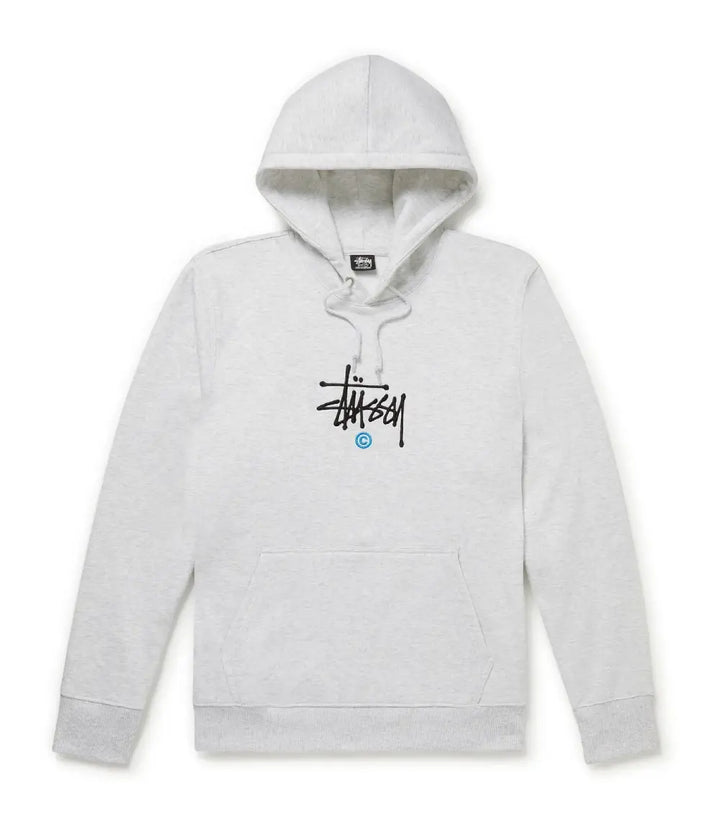 Stussy Logo Embroidered Grey Cotton Jersey Hoodie