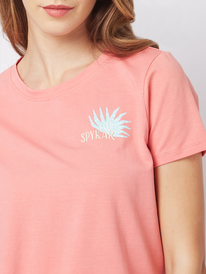 SPYKAR Regular Fit Half Sleeve Pink Casual T-Shirt For Women