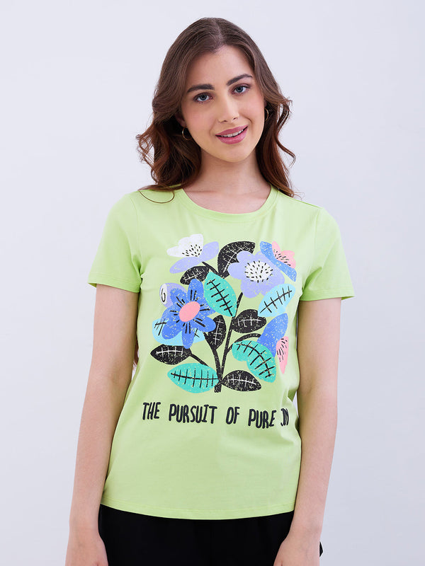 Spykar Coolmatcha Green Regular Fit Casual T-Shirts For Women