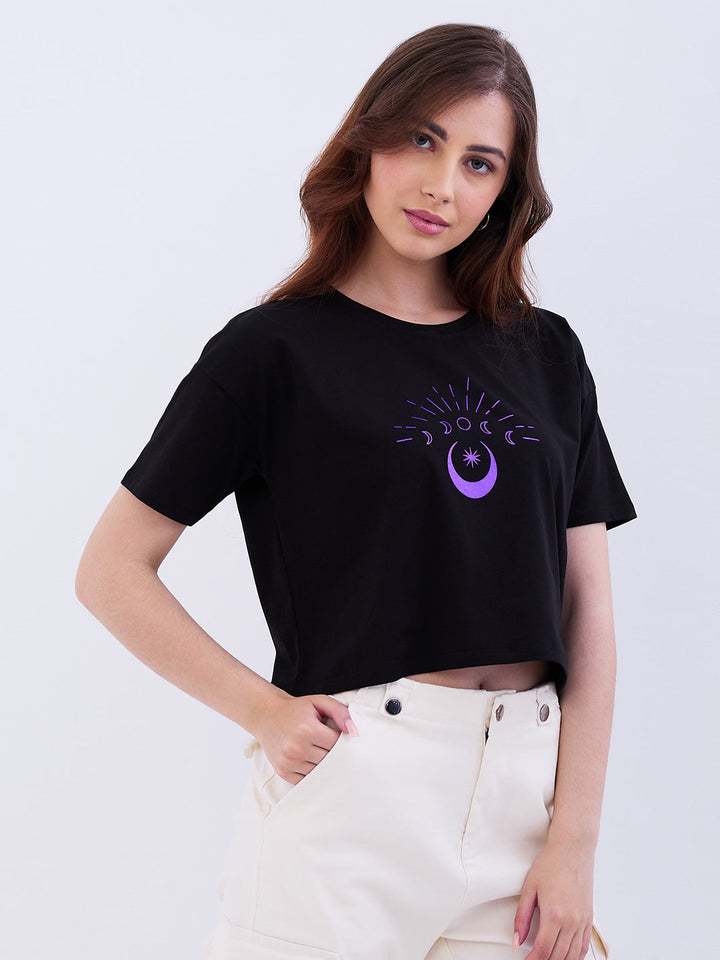 Spykar Black Boxy Fit Casual T-Shirts For Women
