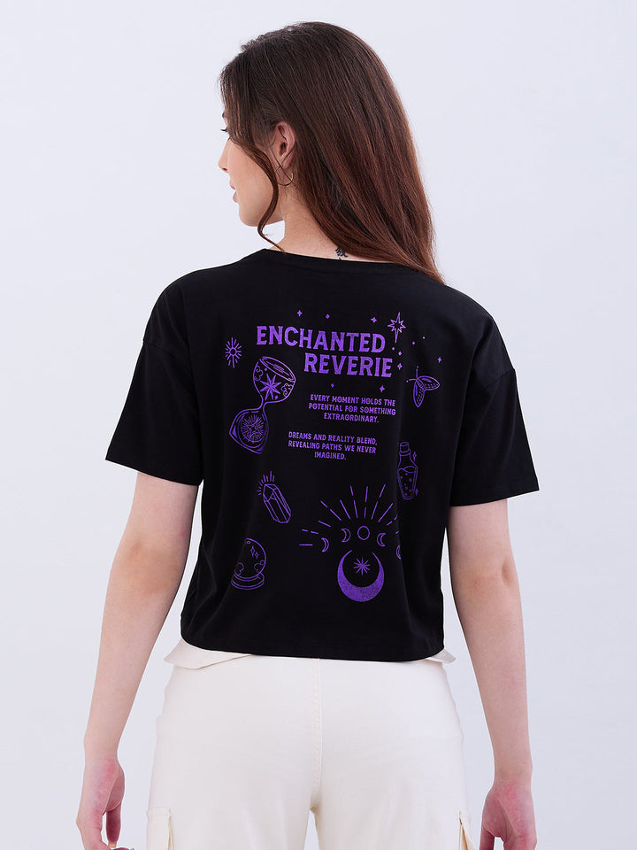 Spykar Black Boxy Fit Casual T-Shirts For Women