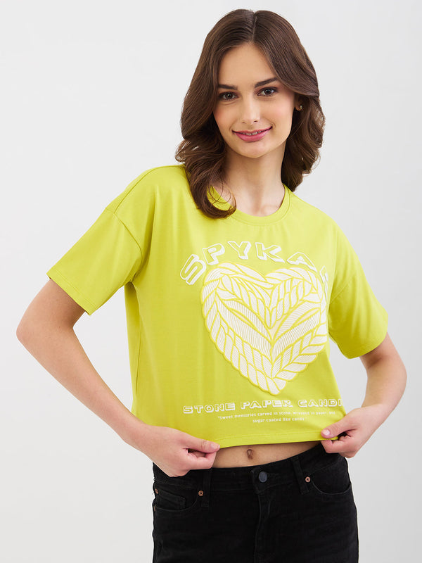 Spykar Bitter Lemon Boxy Fit Casual T-Shirts For Women