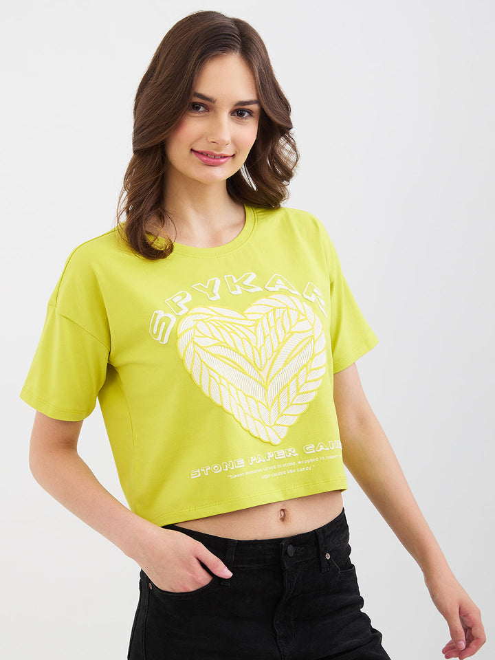 Spykar Bitter Lemon Boxy Fit Casual T-Shirts For Women