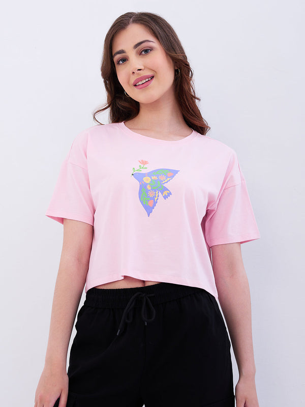 Spykar Icy Pink Boxy Fit Casual T-Shirts For Women