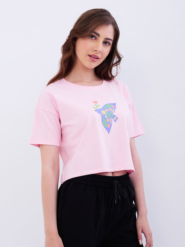 Spykar Icy Pink Boxy Fit Casual T-Shirts For Women