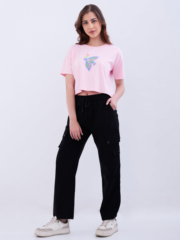 Spykar Icy Pink Boxy Fit Casual T-Shirts For Women