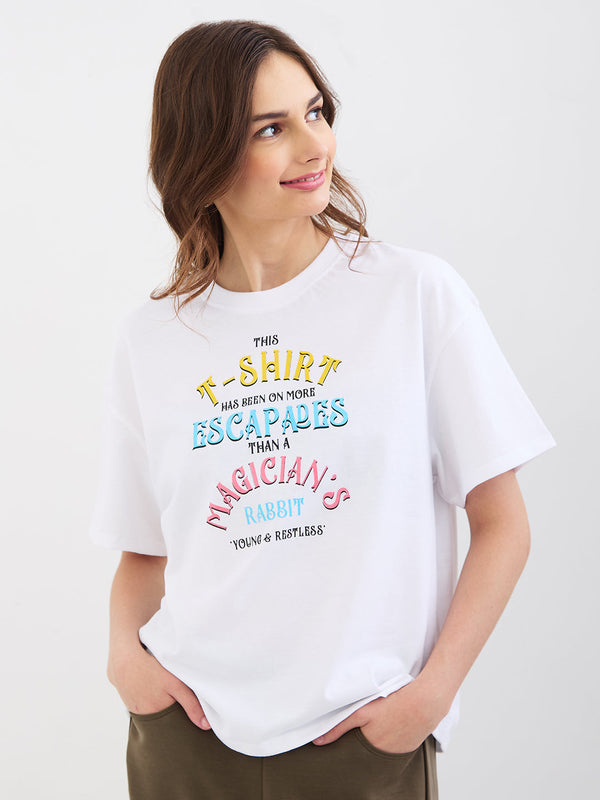 Spykar New Off White Oversize Fit Casual T-Shirts For Women