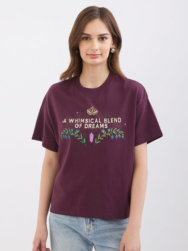 Spykar Cherry Lacquer Oversize Fit Casual T-Shirts For Women