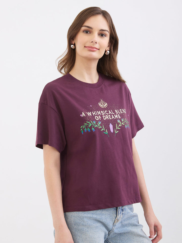Spykar Cherry Lacquer Oversize Fit Casual T-Shirts For Women