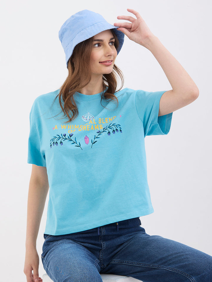 Spykar Retro Blue Oversize Fit Casual T-Shirts For Women