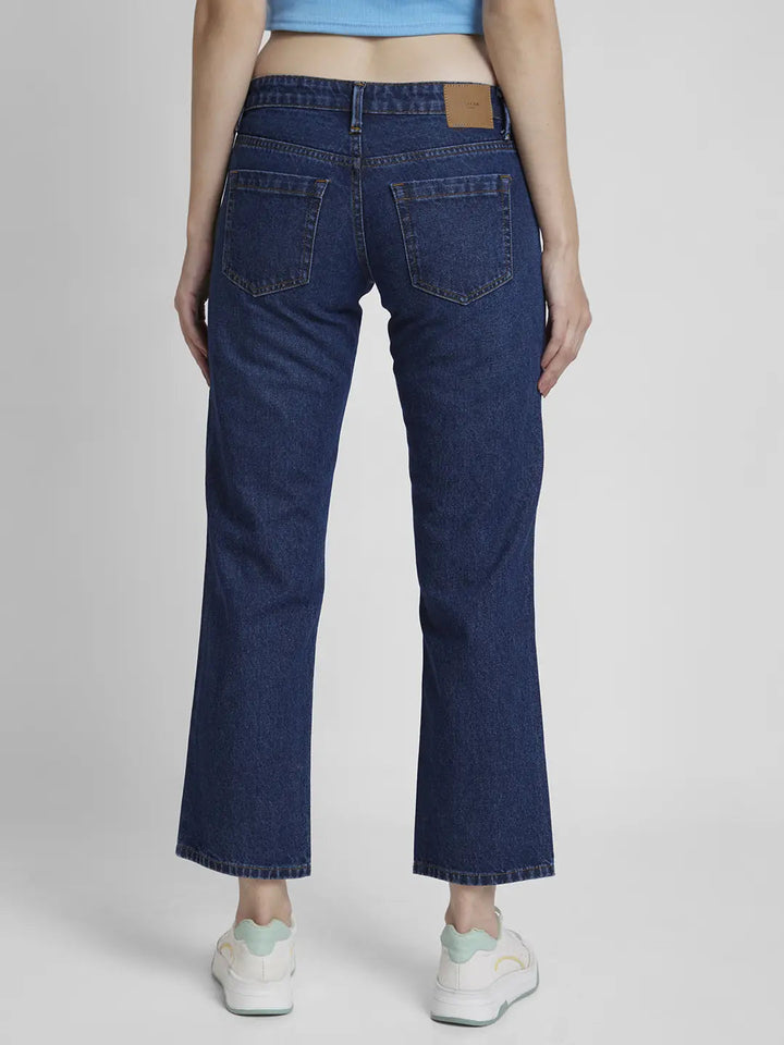 Spykar Women Dark Blue Cotton Straight Fit Regular Length Clean Look Jeans -(Bella-Low)