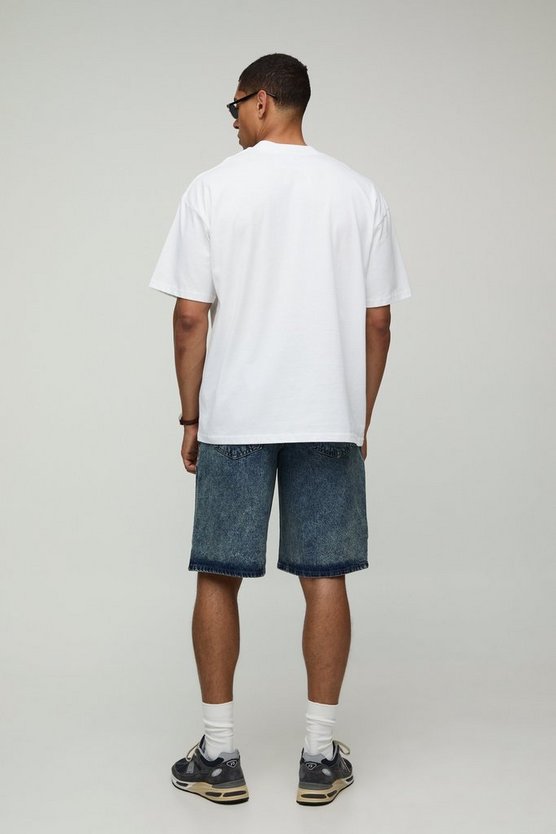 Baggy Fit Acid Wash Denim Shorts