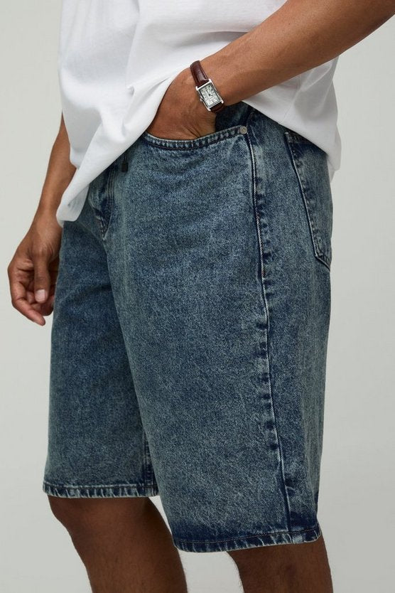 Baggy Fit Acid Wash Denim Shorts