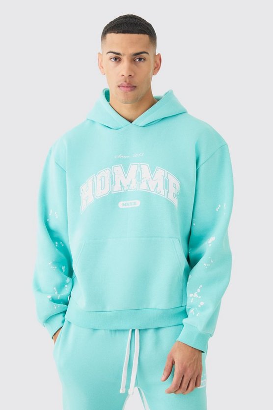 Oversized Boxy Paint Splatter Homme Hoodie