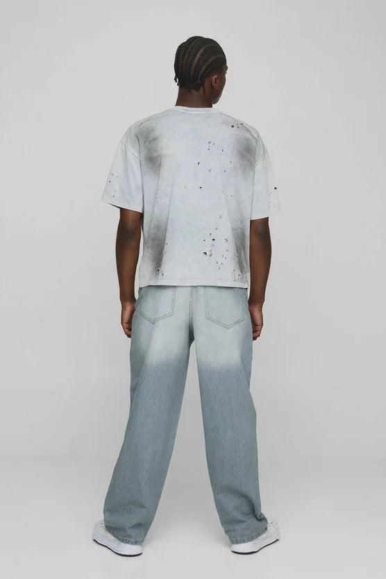Baggy Ice Grey Washed Paneled Jeans