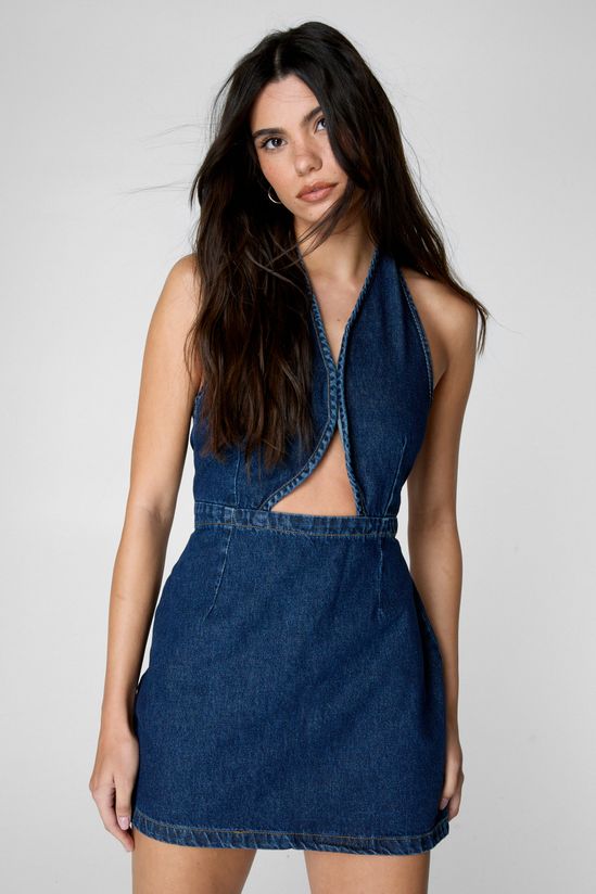 NastyGal Denim Halterneck Mini Dress