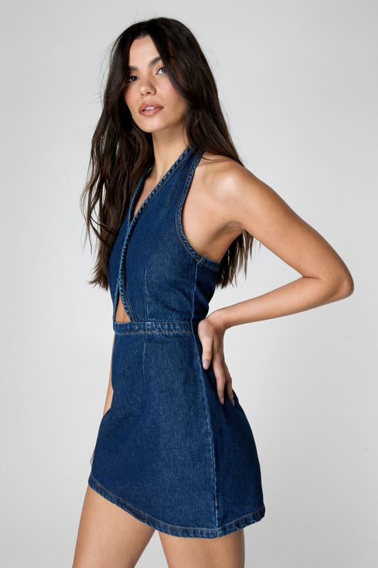NastyGal Denim Halterneck Mini Dress