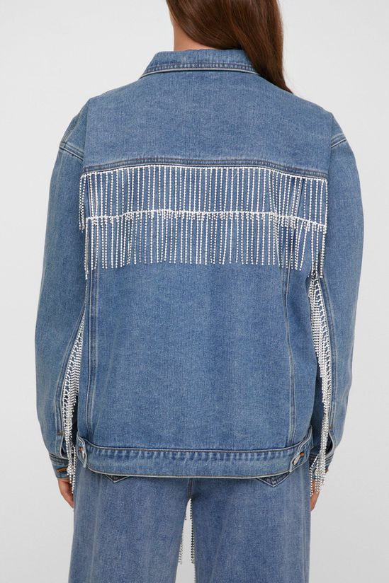 NastyGal Diamante Fringe Trim Denim Jacket
