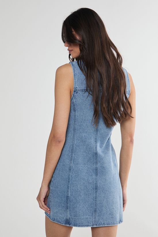 NastyGal Denim Seam Detail Zip Through Mini Dress