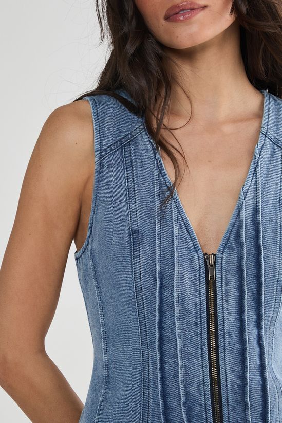 NastyGal Denim Seam Detail Zip Through Mini Dress
