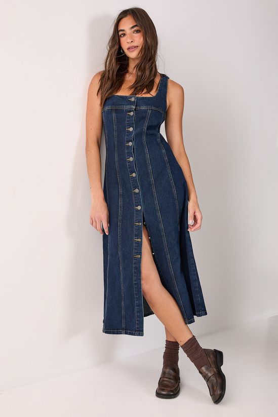NastyGal Denim Button Through Midi Dress