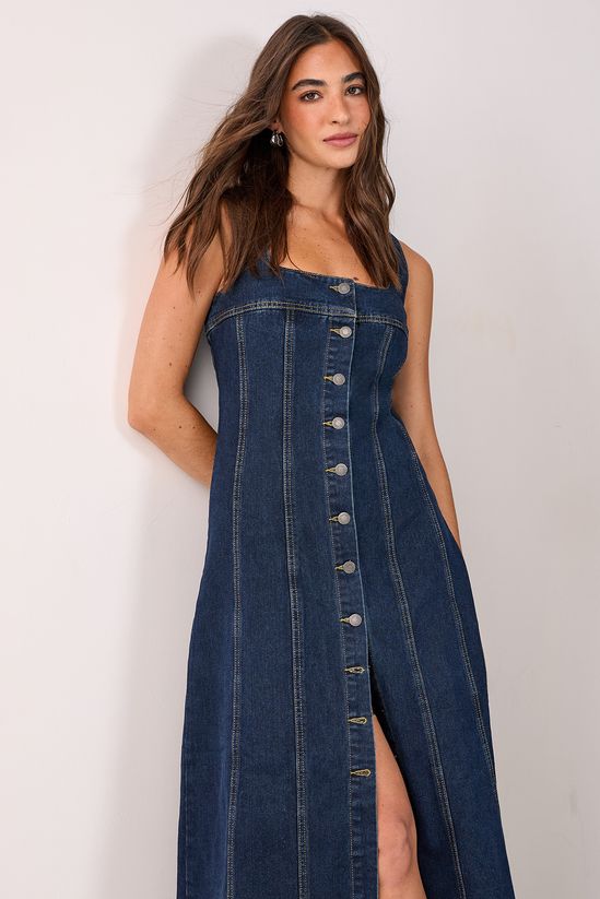 NastyGal Denim Button Through Midi Dress