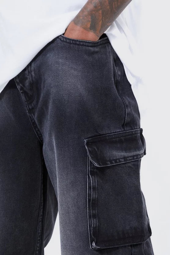 Baggy Rigid Multi Pocket Cargo Bleached Jeans