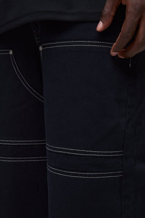Baggy Twill Contrast Stitch Carpenter Trousers