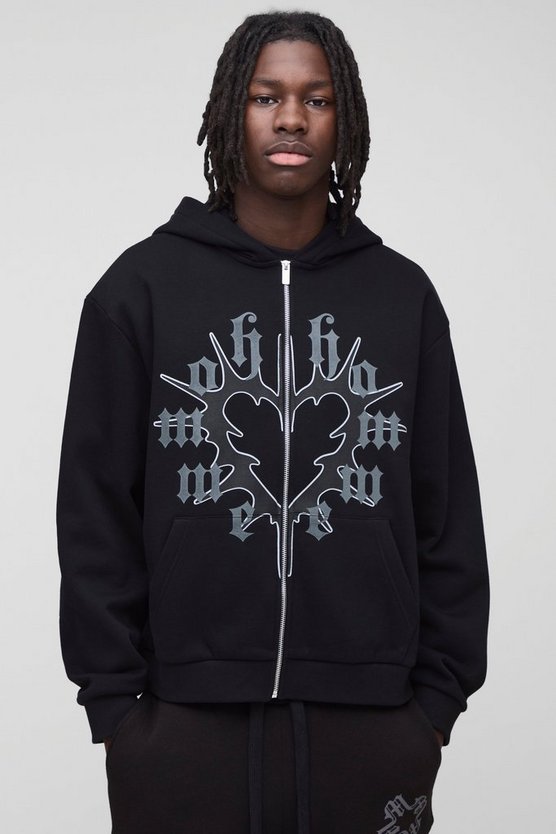 Boxy Graphic Heart Zip Through Hoodie
