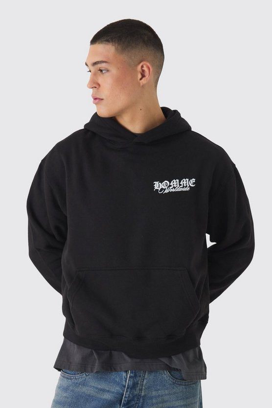 Boxy Homme Tonal Print Hoodie